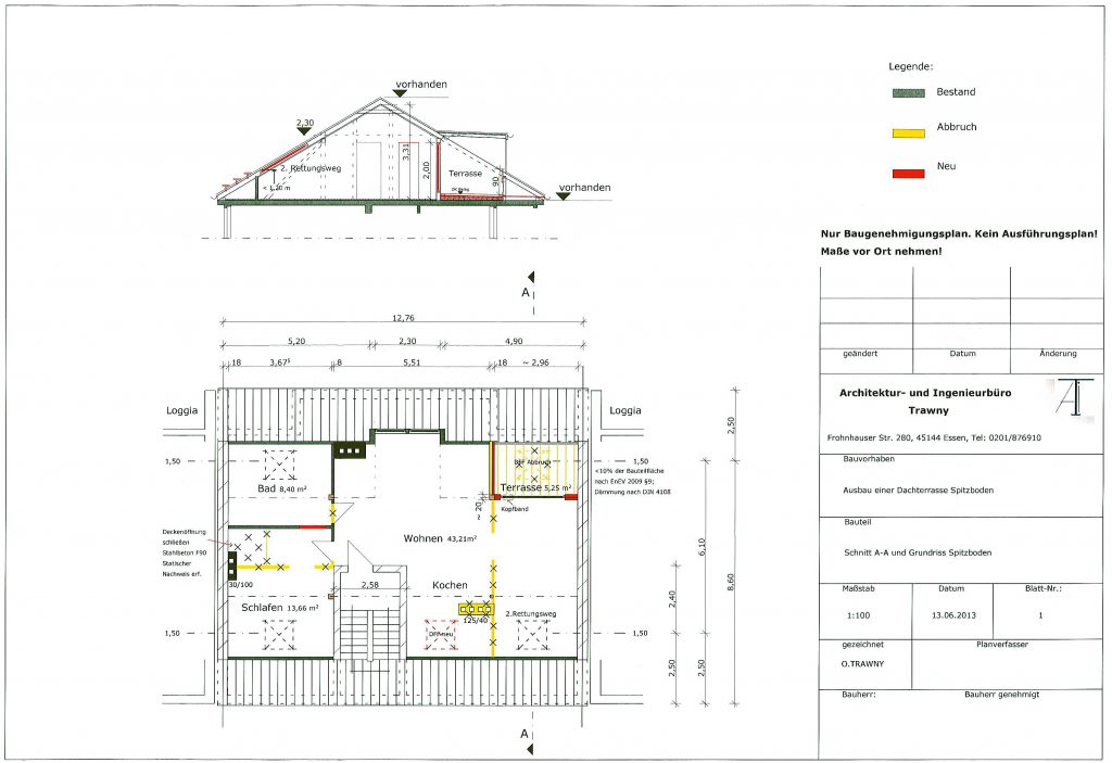 Grundriss Schnitt Umbau Dachgeschoss Architekturbüro Trawny Oliver Trawny